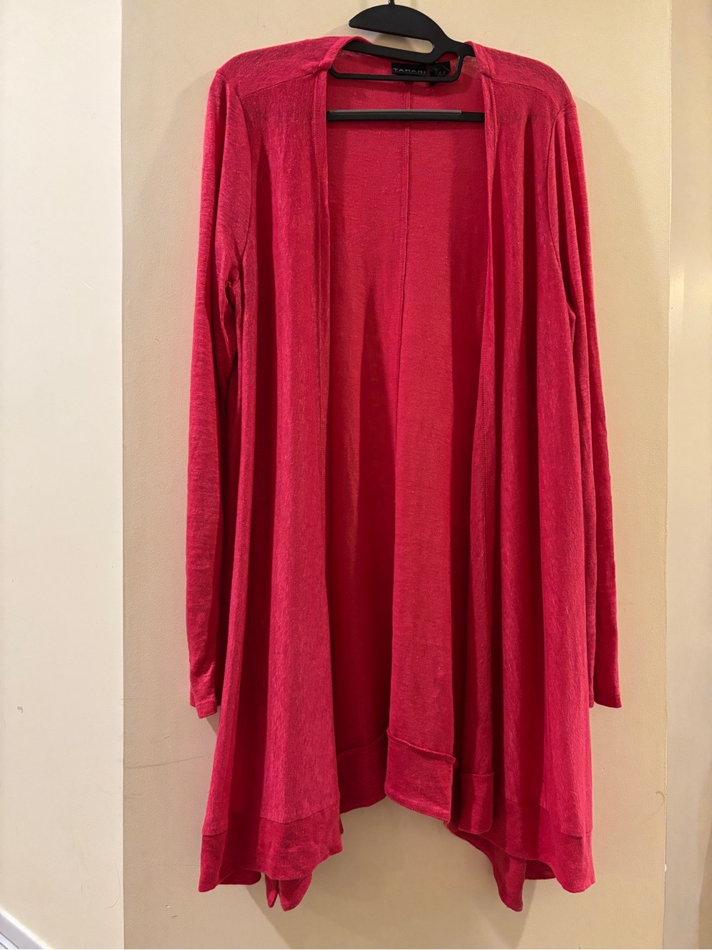 Women’s Coral 100 % Linen  Open-Front Draped Cardigan Lightweight Long